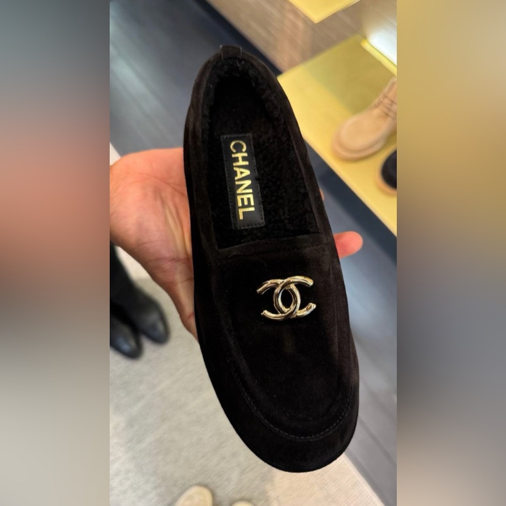 CHANEL NEW SUEDE CALFSKIN CC LOAFERS